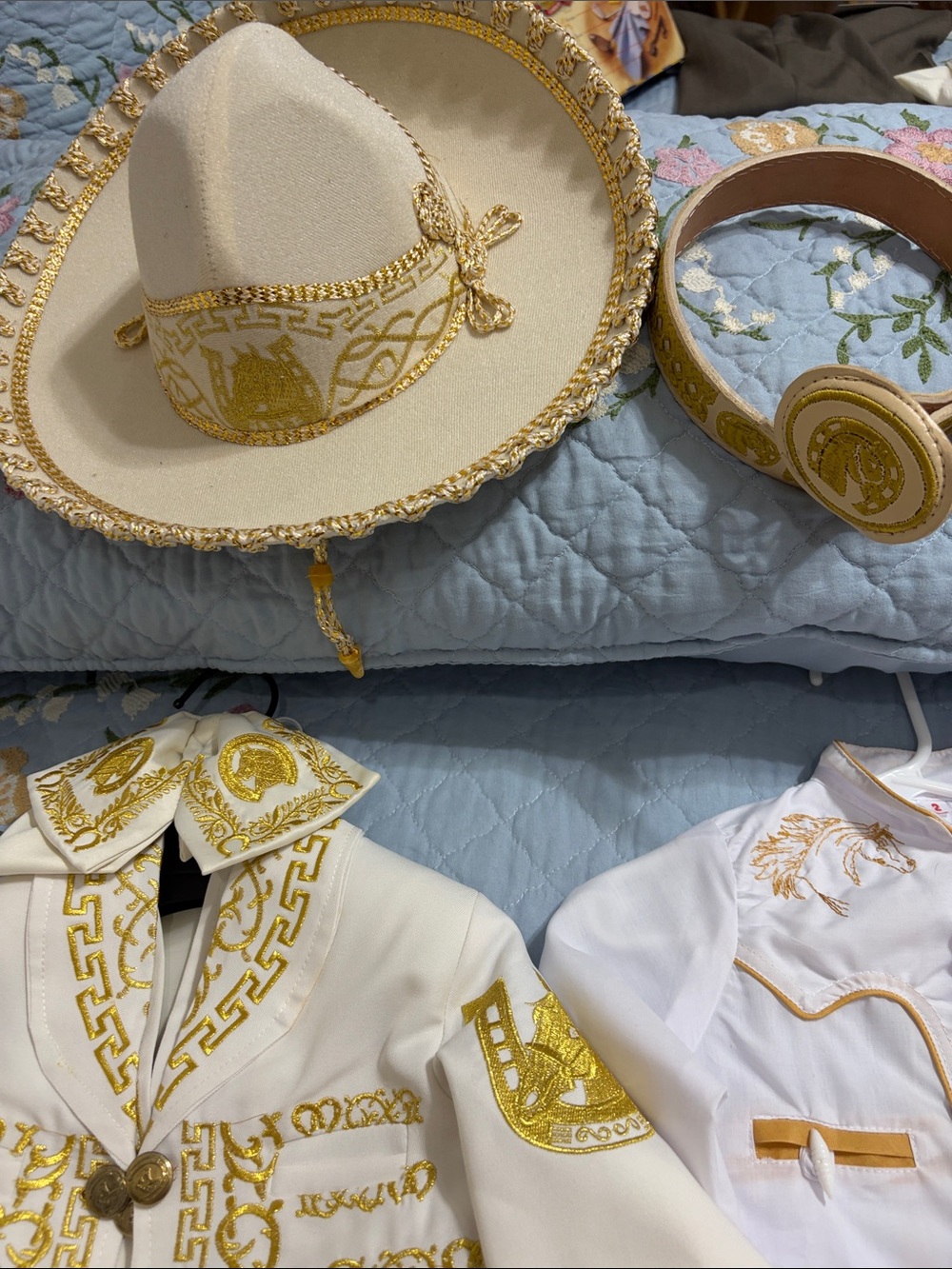 Charro Boy 8 Pc Size 2
Cream/Gold Hat BowTie Jacket Vest Shirt Pants Boots Belt - Picture 6 of 12
